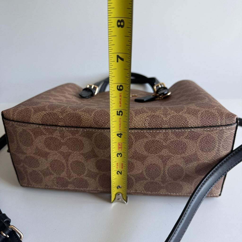 Coach Mollie Tote 25 Tan Black Signature Canvas Leather Bag CV909