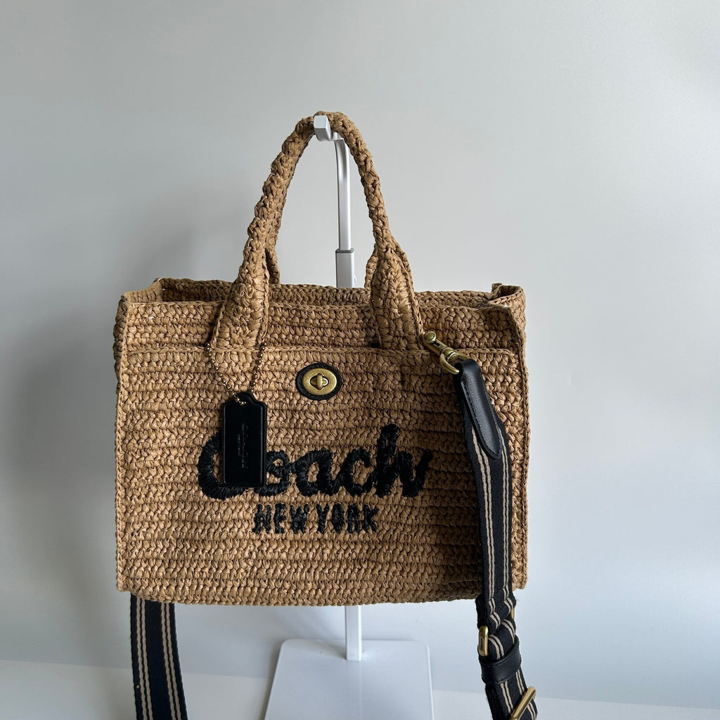 Coach Cargo Tote 26 Straw Natural Tan Crossbody Handbag CAM62