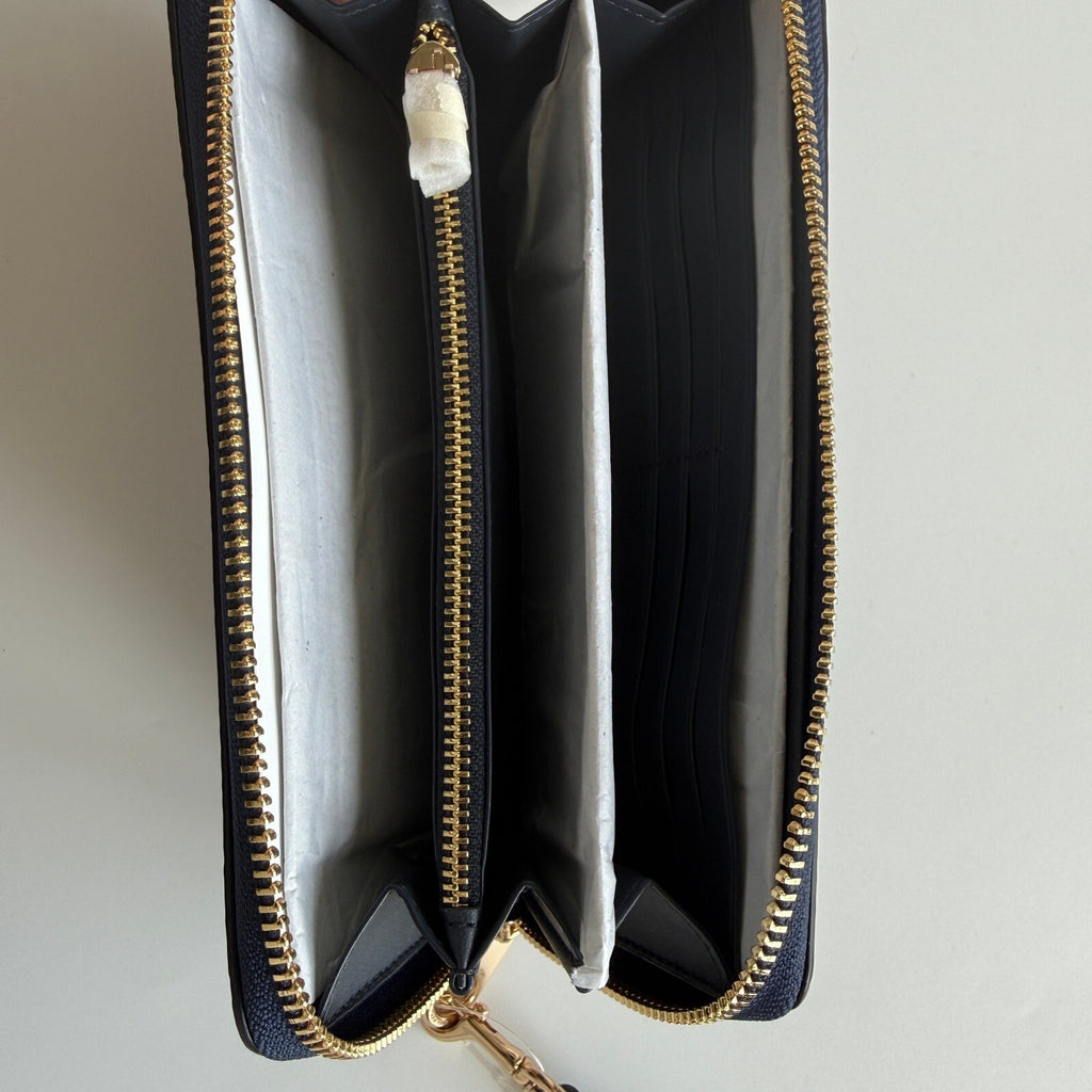 Coach Long Zip Around Wallet Cobalt Blue Pebble Leather Wristlet C4451
