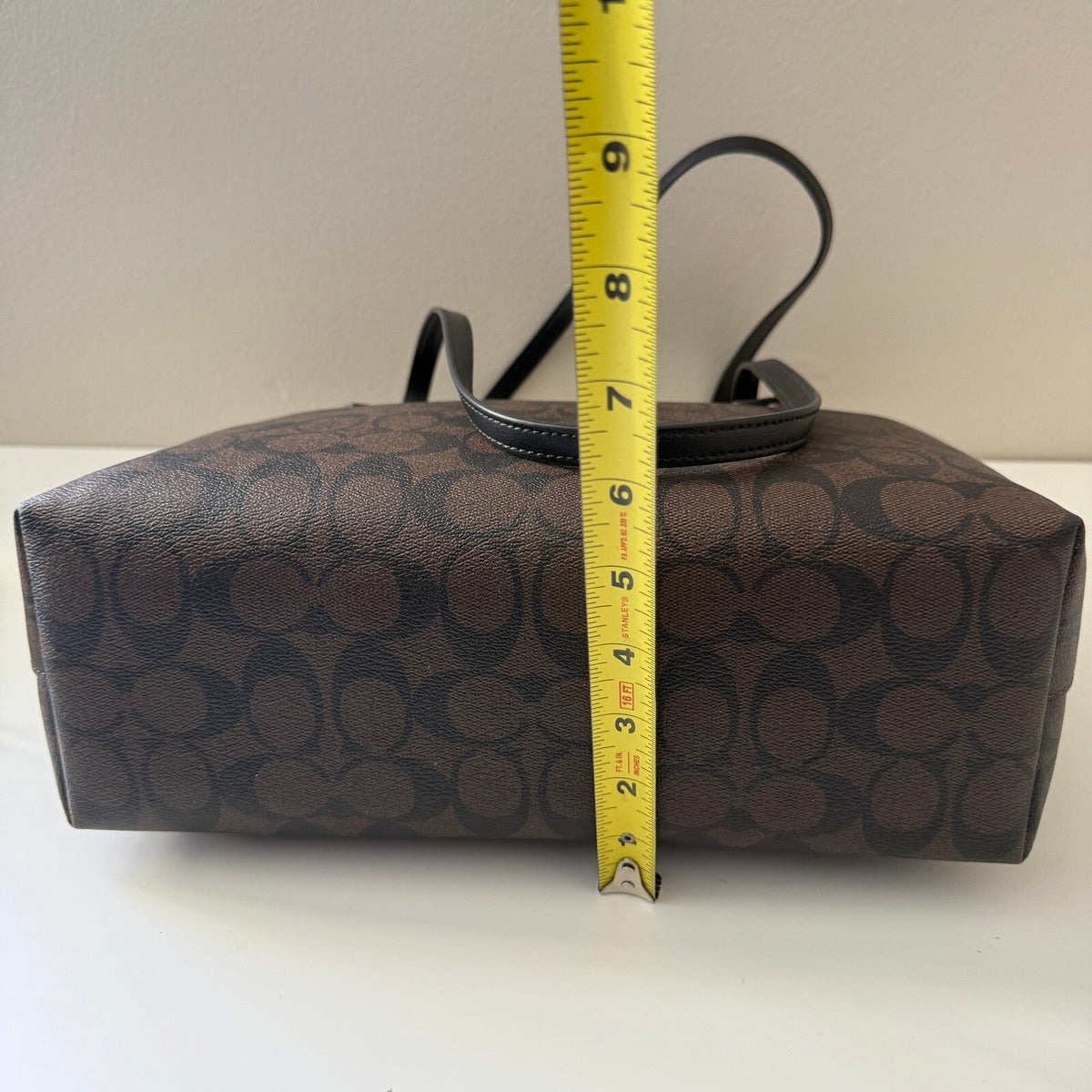 Coach Zip Top Tote Brown Black Signature Canvas Bag 4455