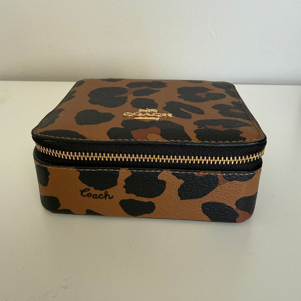 Coach Travel Jewelry Box Leopard Print Canvas Case C8081G Organizer Accessory