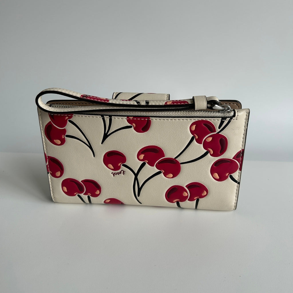 Coach Phone Wallet Cherry Print Chalk Multi Leather Wristlet CZ331