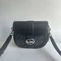 Coach Georgie Saddle Bag Black Colorblock Canvas Leather Rivets C3593