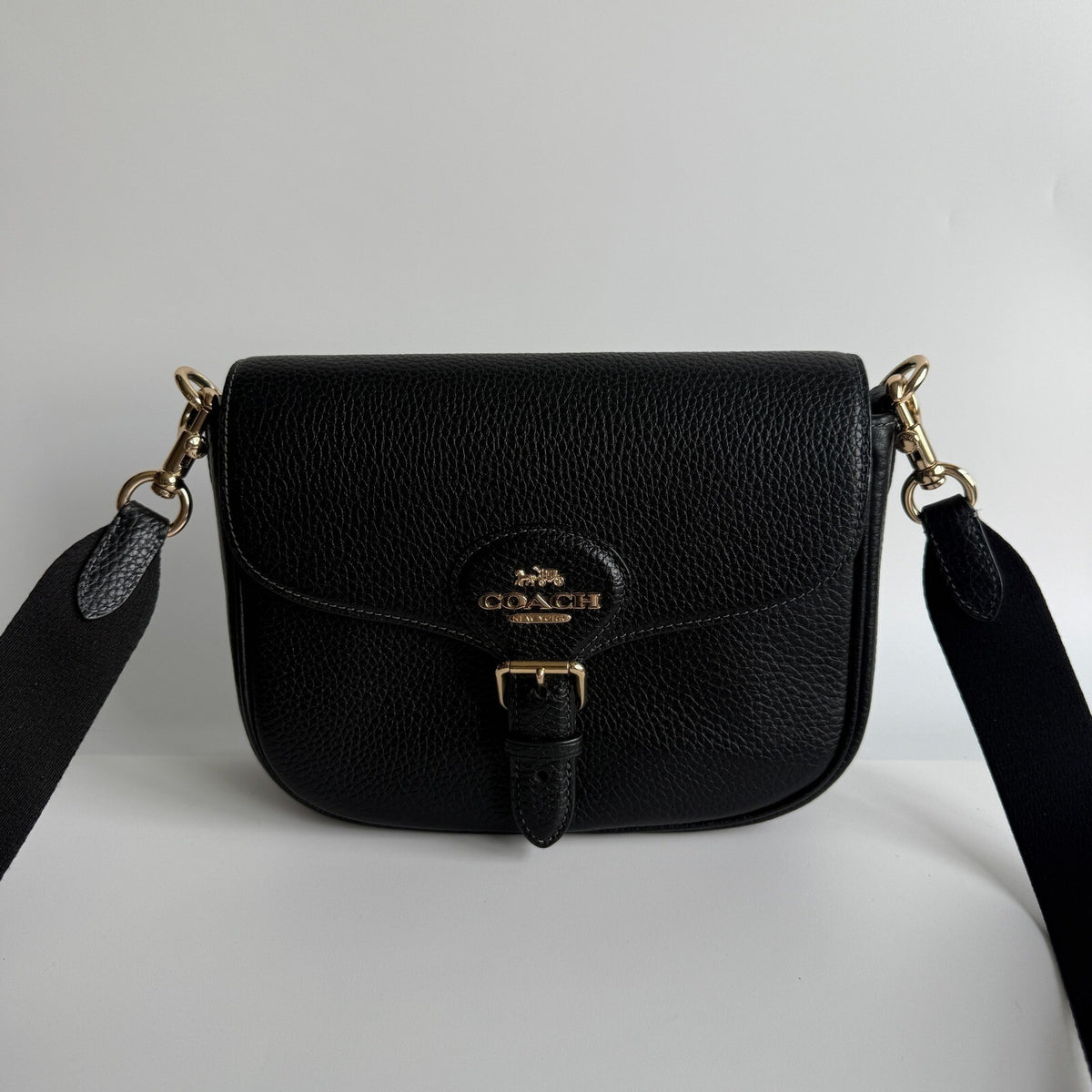 Coach Amelia Saddle Bag Black Soft Pebbled Leather Crossbody CP107