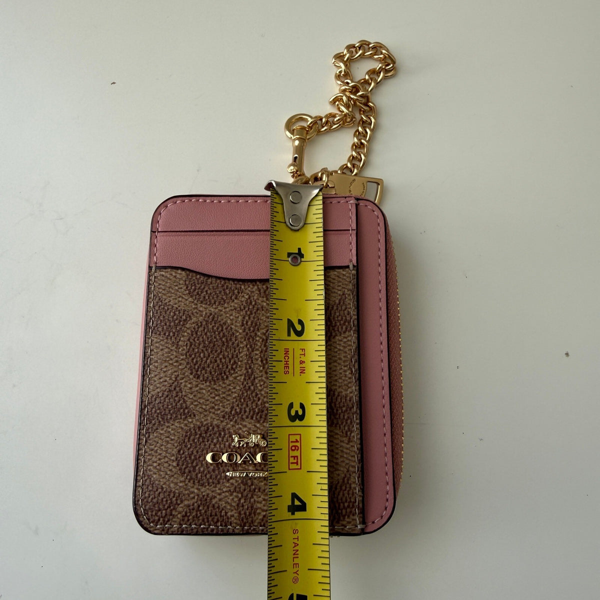Coach Zip Card Case Tan Dusty Pink Signature Canvas CW883 Wallet