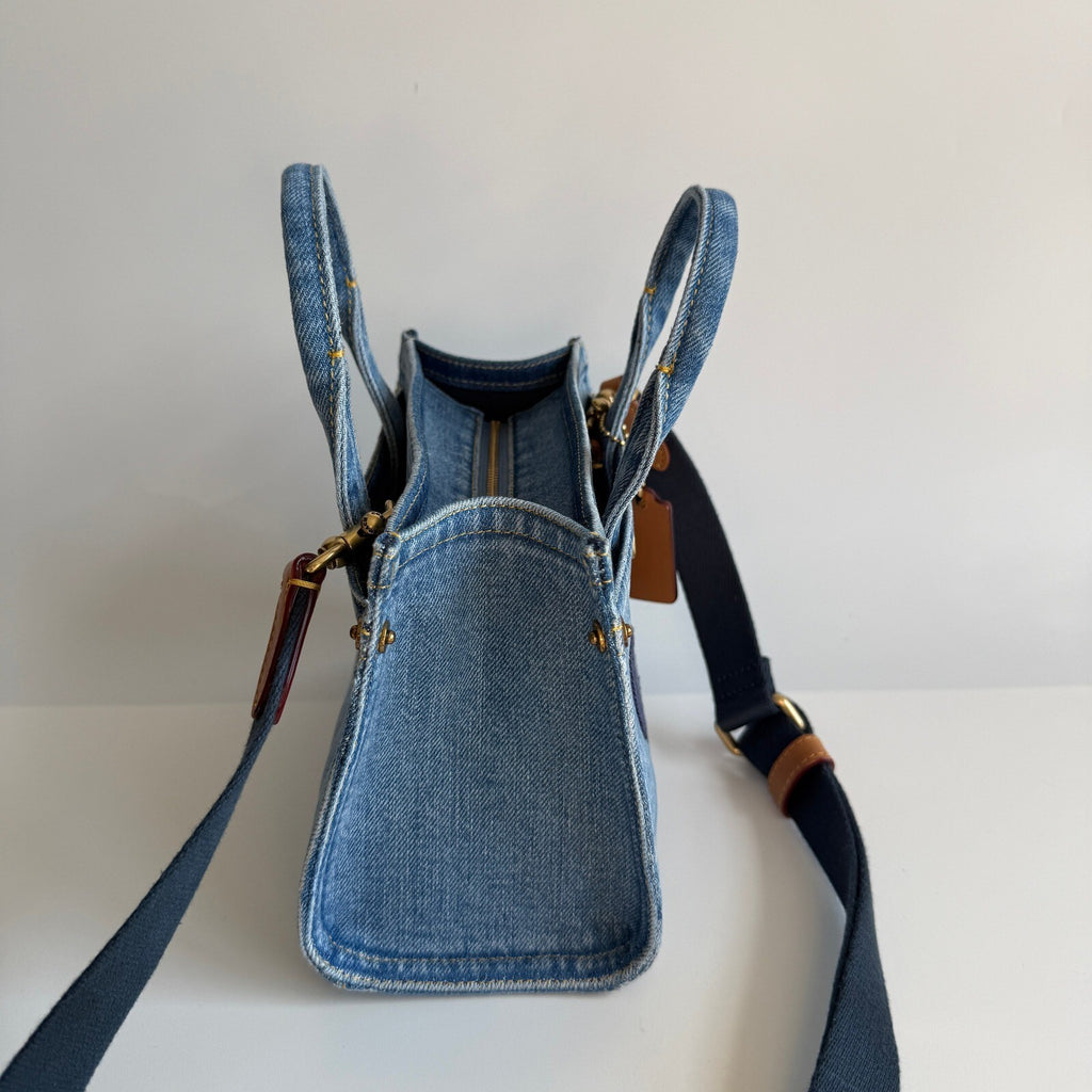 Coach Mini Cargo Tote Bag 20 Indigo Blue Denim Crossbody CZ100