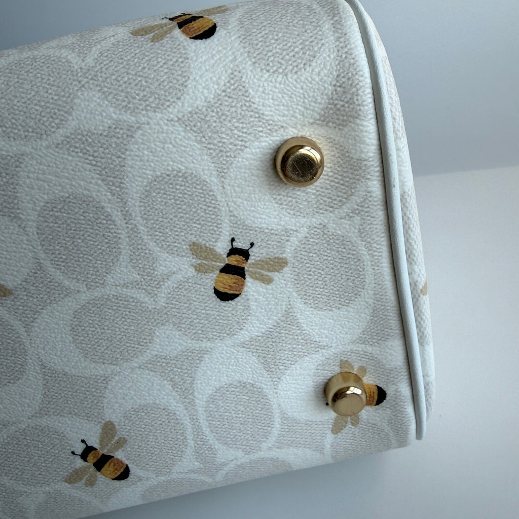 Coach Rowan Satchel Chalk Glacier White Signature Canvas CH516 Bee Print Bag