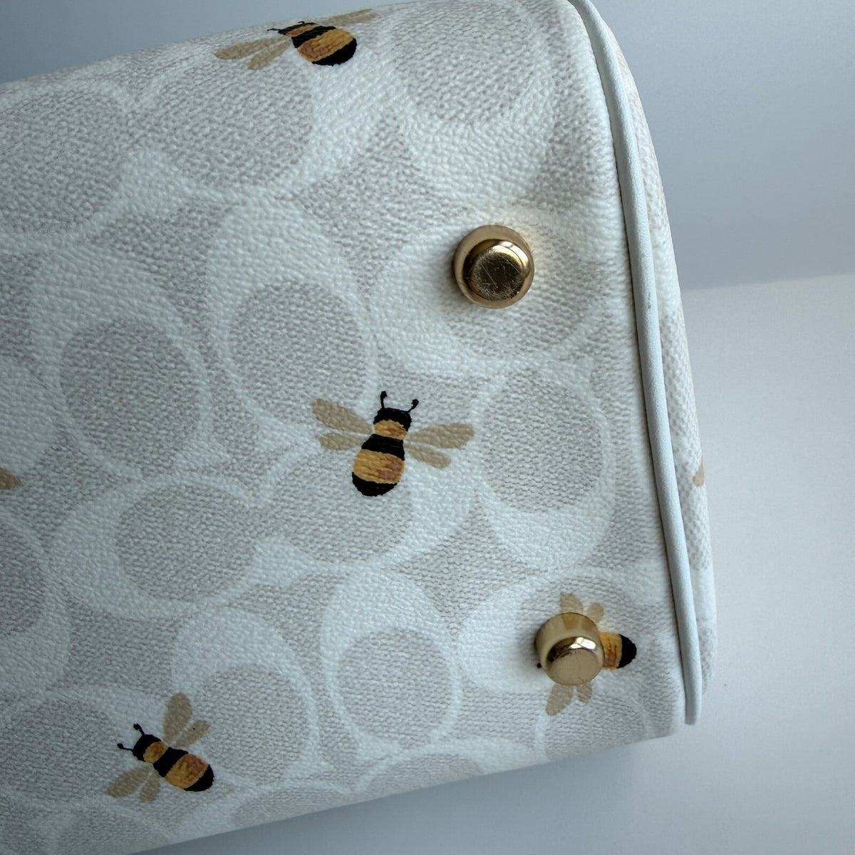 Coach Rowan Satchel Chalk Glacier White Signature Canvas CH516 Bee Print Bag