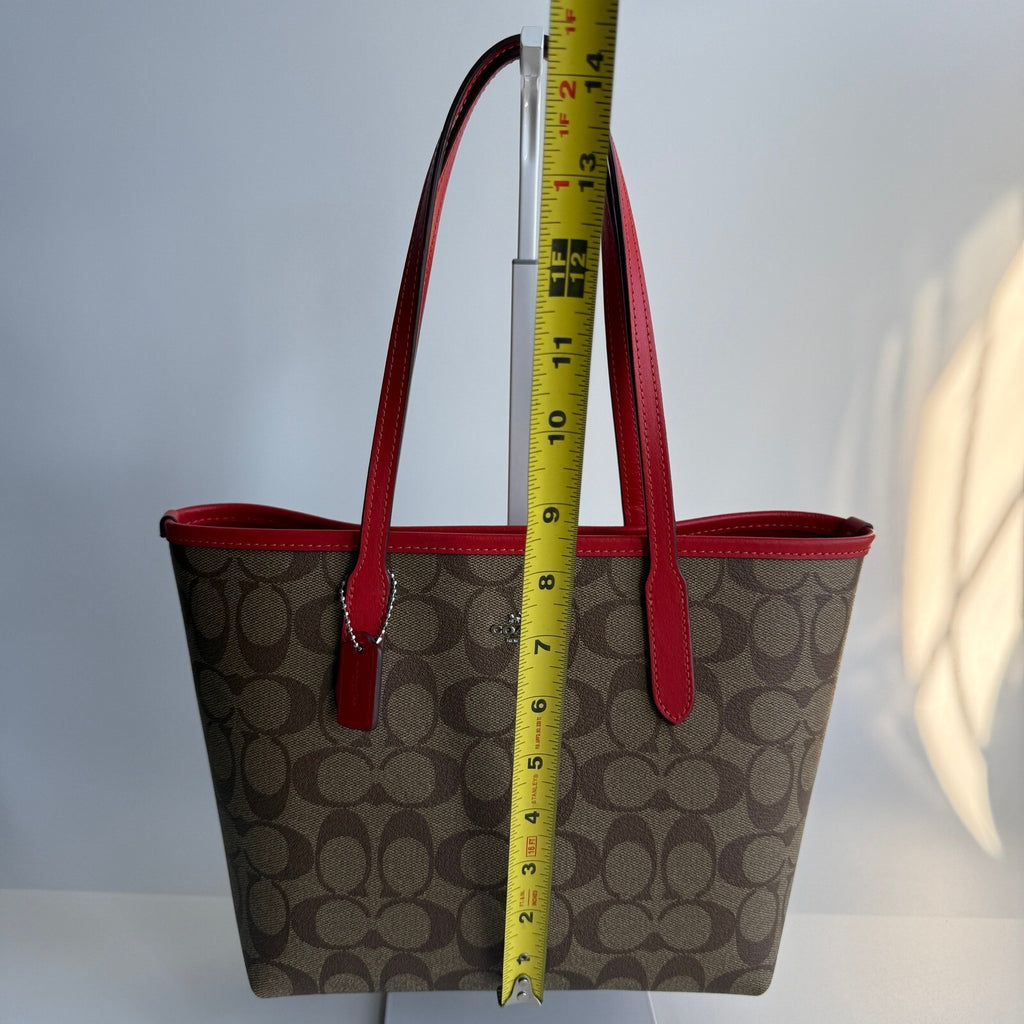 Coach City Tote Khaki Miami Red Signature Canvas Bag 5696