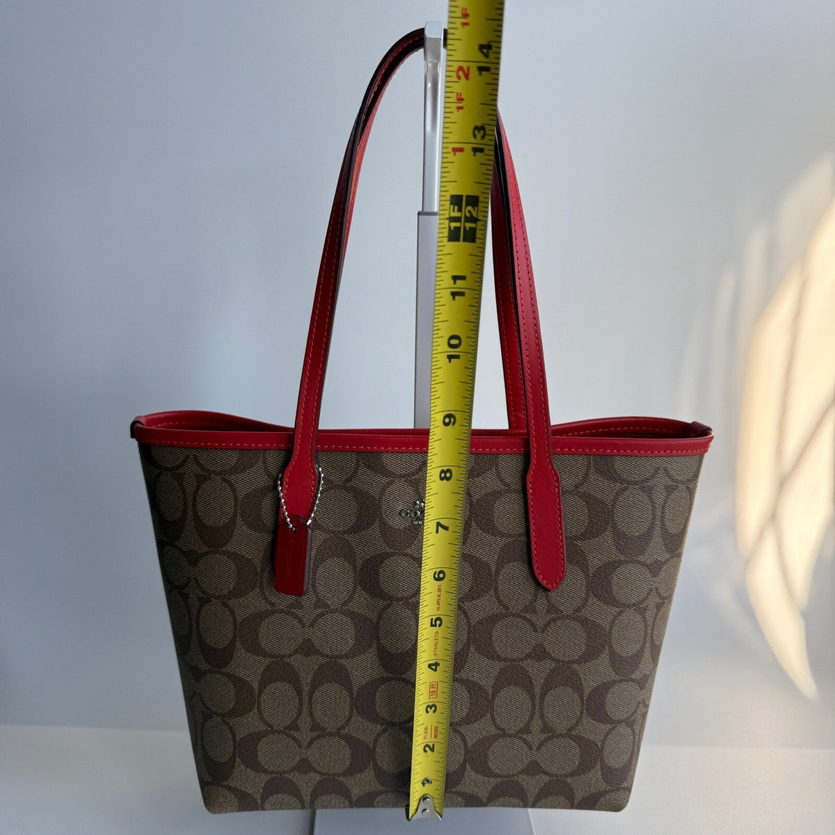 Coach City Tote Khaki Miami Red Signature Canvas Bag 5696