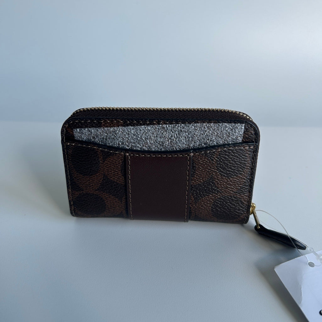 Coach Essential Small Zip Card Case Maple Signature Canvas CR552