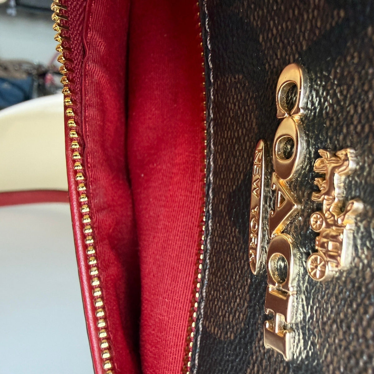 Coach Rowan Satchel Brown True Red Signature Canvas Bag F83607