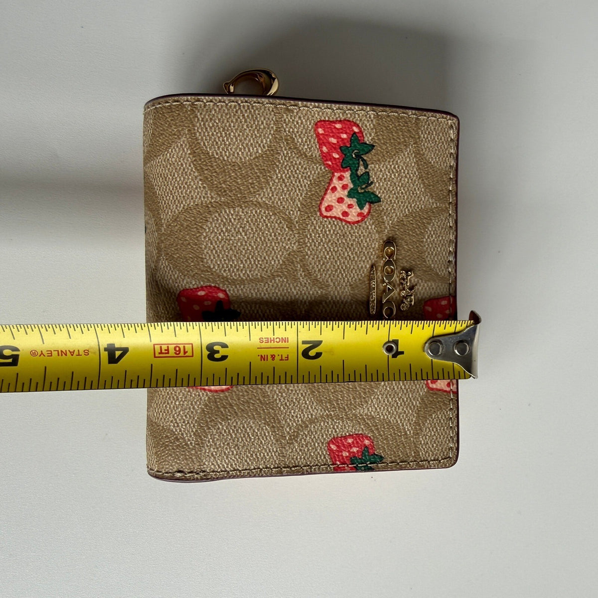 Coach Snap Wallet Wild Strawberry Khaki Multi Signature Canvas C8605