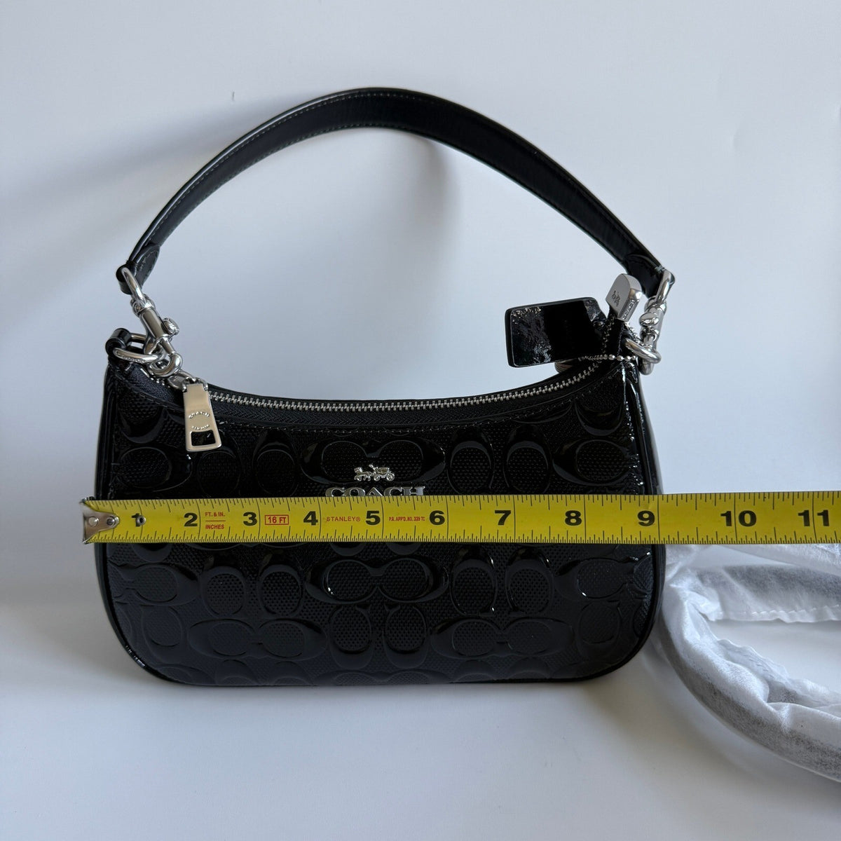 Coach Teri Black Signature Embossed Patent Leather Shoulder Bag CDY98