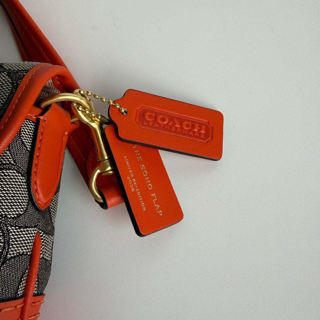 Coach Soho Flap Grey Orange Signature Jacquard Shoulder Bag CJ814