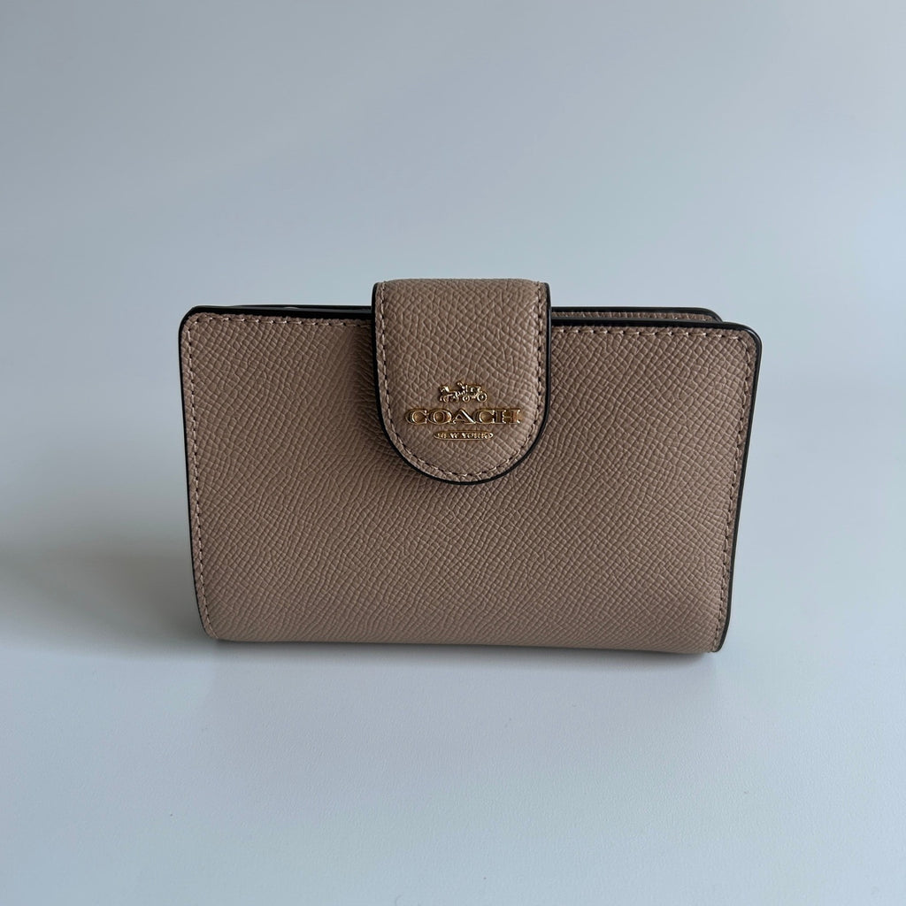 Coach Medium Corner Zip Wallet Taupe Beige Crossgrain Leather 6390