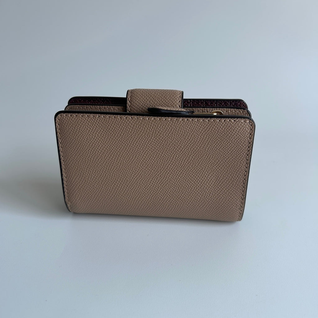 Coach Medium Corner Zip Wallet Taupe Beige Crossgrain Leather 6390