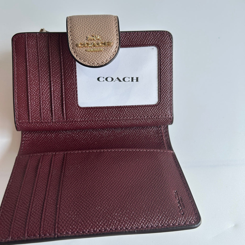 Coach Medium Corner Zip Wallet Taupe Beige Crossgrain Leather 6390