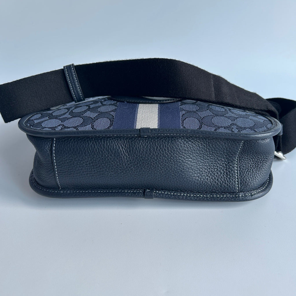 Coach Dempsey File Bag Blue Signature Jacquard Crossbody C4135