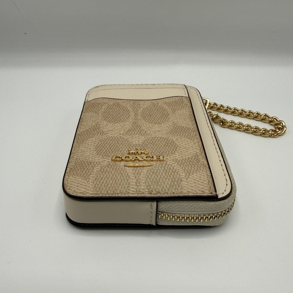 Coach Zip Card Case Sand Chalk Signature Canvas Wallet CW883