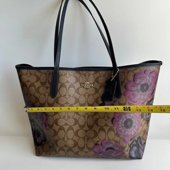 Coach City Tote Signature Canvas Purple Floral Kaffe Fassett Print 5697