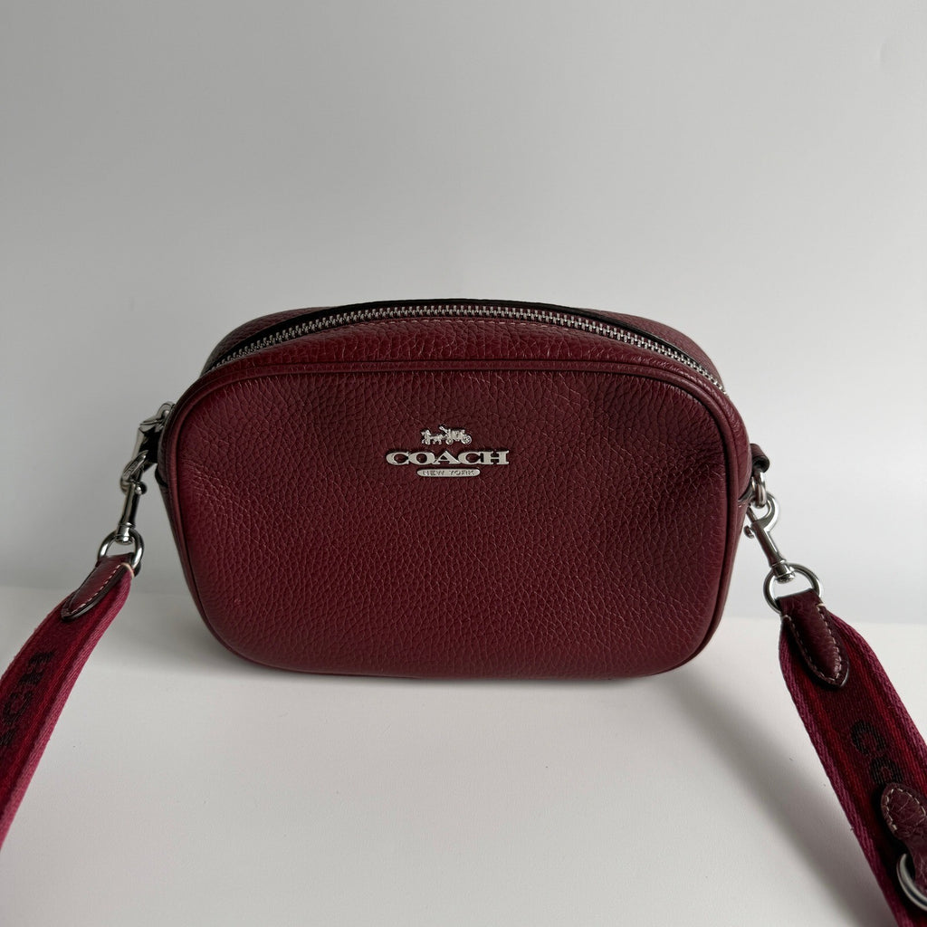 Coach Mini Jamie Camera Bag Burgundy Pebbled Leather Crossbody CH689