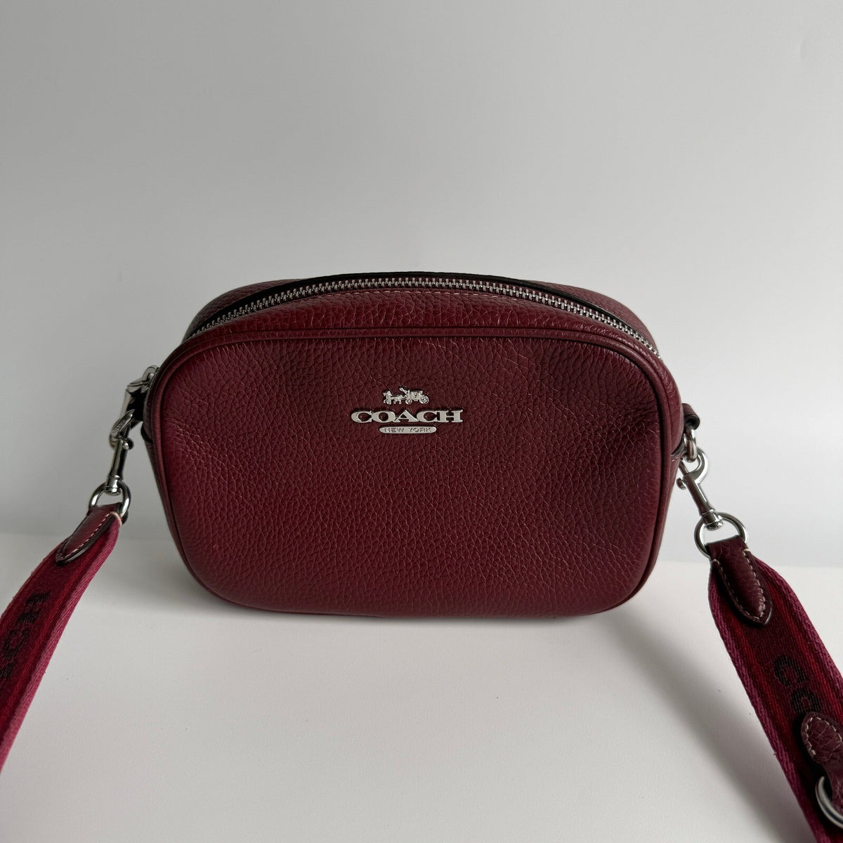 Coach Mini Jamie Camera Bag Burgundy Pebbled Leather Crossbody CH689