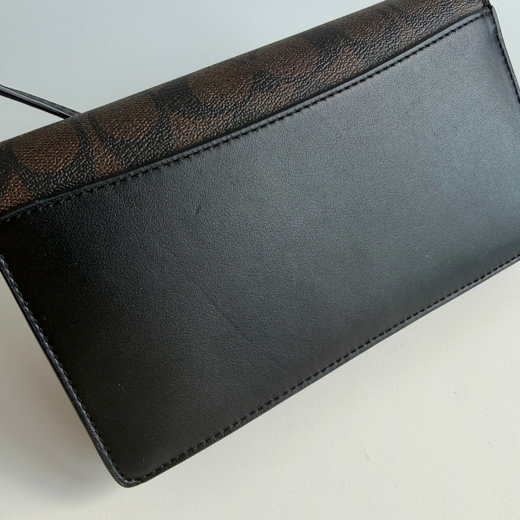 Coach Anna Foldover Crossbody Clutch Brown Black Signature Coated Canvas 3036
