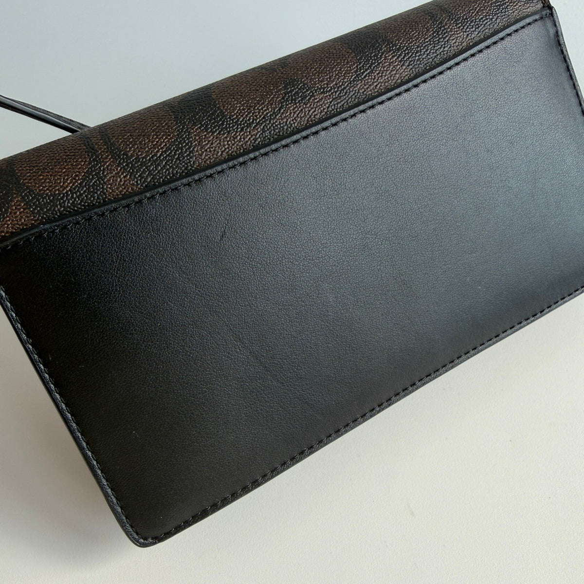 Coach Anna Foldover Crossbody Clutch Brown Black Signature Coated Canvas 3036