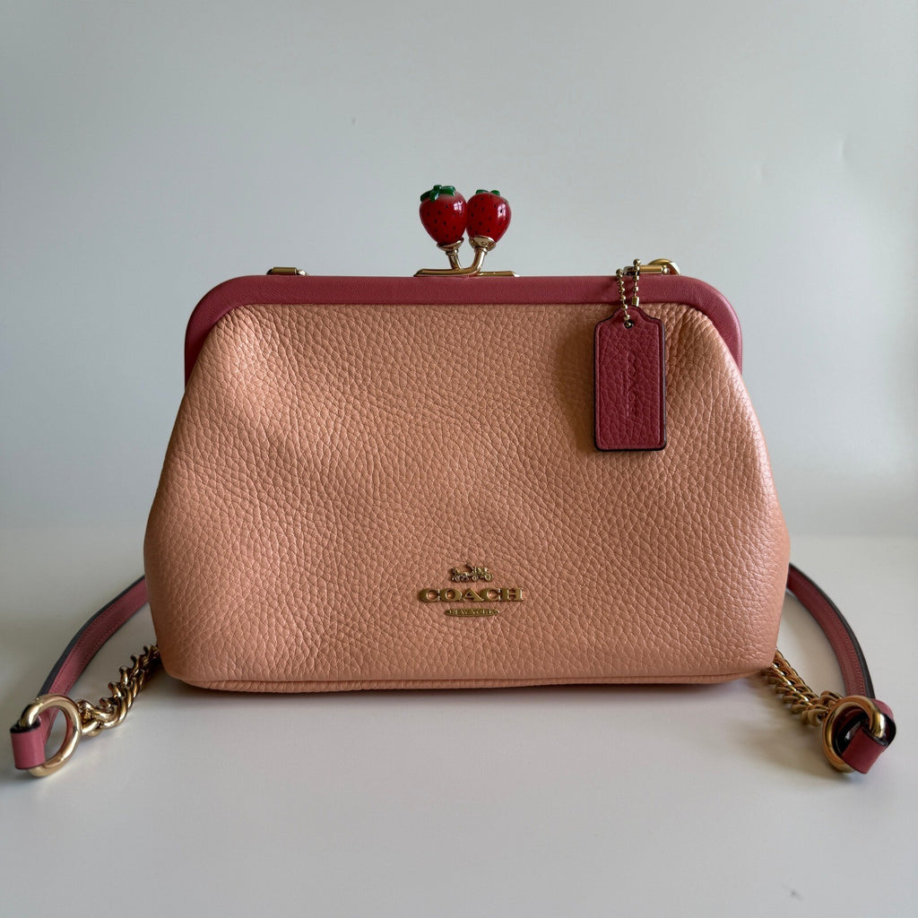 Coach Nora Kisslock Faded Blush Pink Leather Crossbody Bag C8288 Strawberry