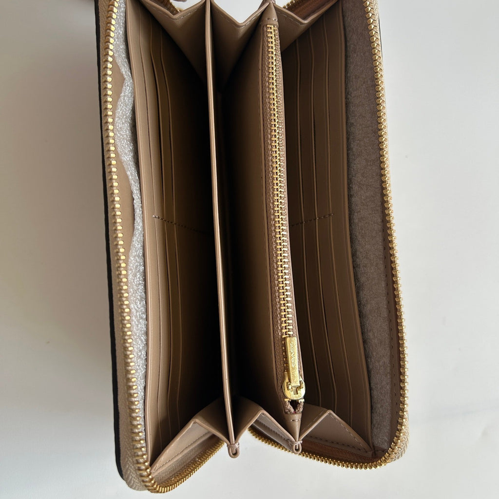 Coach Long Zip Around Wallet Khaki Multi Floral Signature Canvas C4452