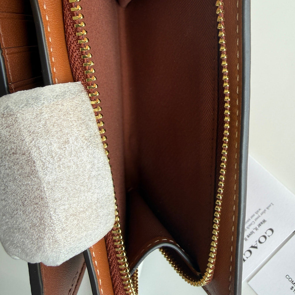 Coach Medium Corner Zip Bifold Wallet Tan Leather CBO32