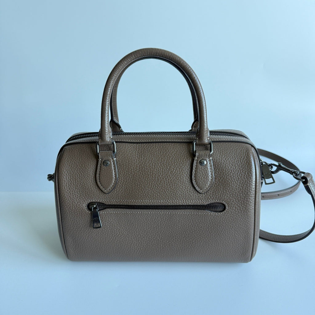 Coach Rowan Satchel Dark Stone Pebbled Leather Bag CV960