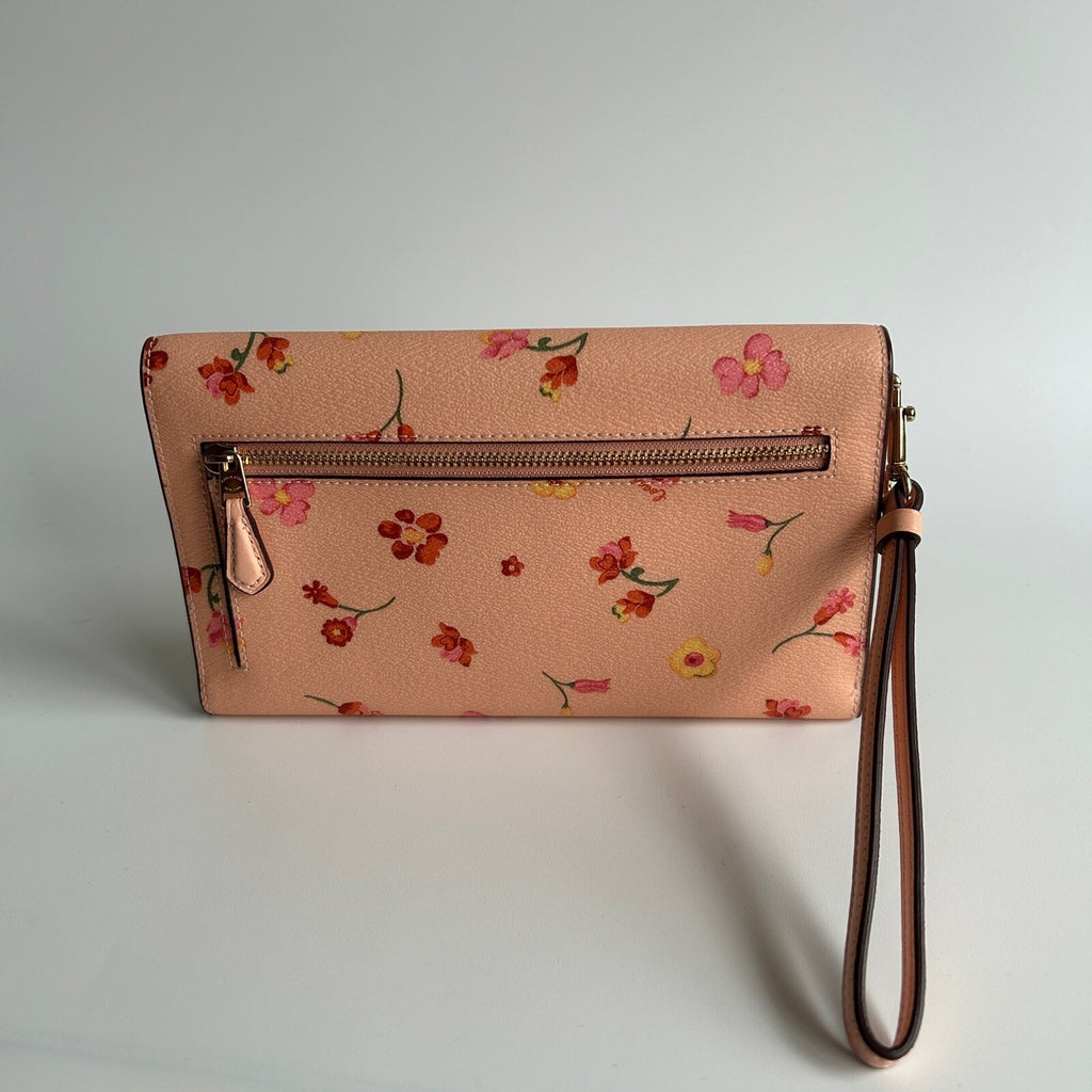 Coach Travel Envelope Wallet Mystical Floral Pink Leather Wristlet C8708