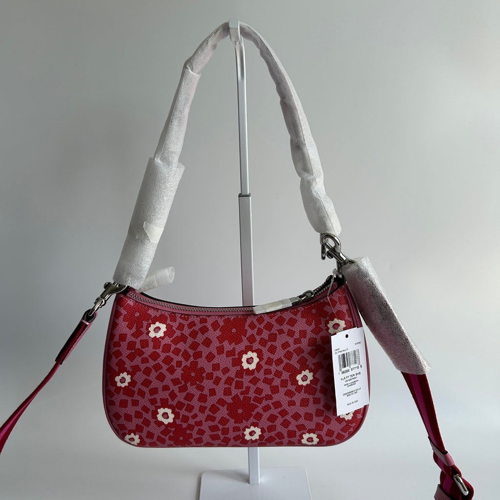 Coach Teri Shoulder Bag Silver Pink Multi Floral Canvas Leather CB152