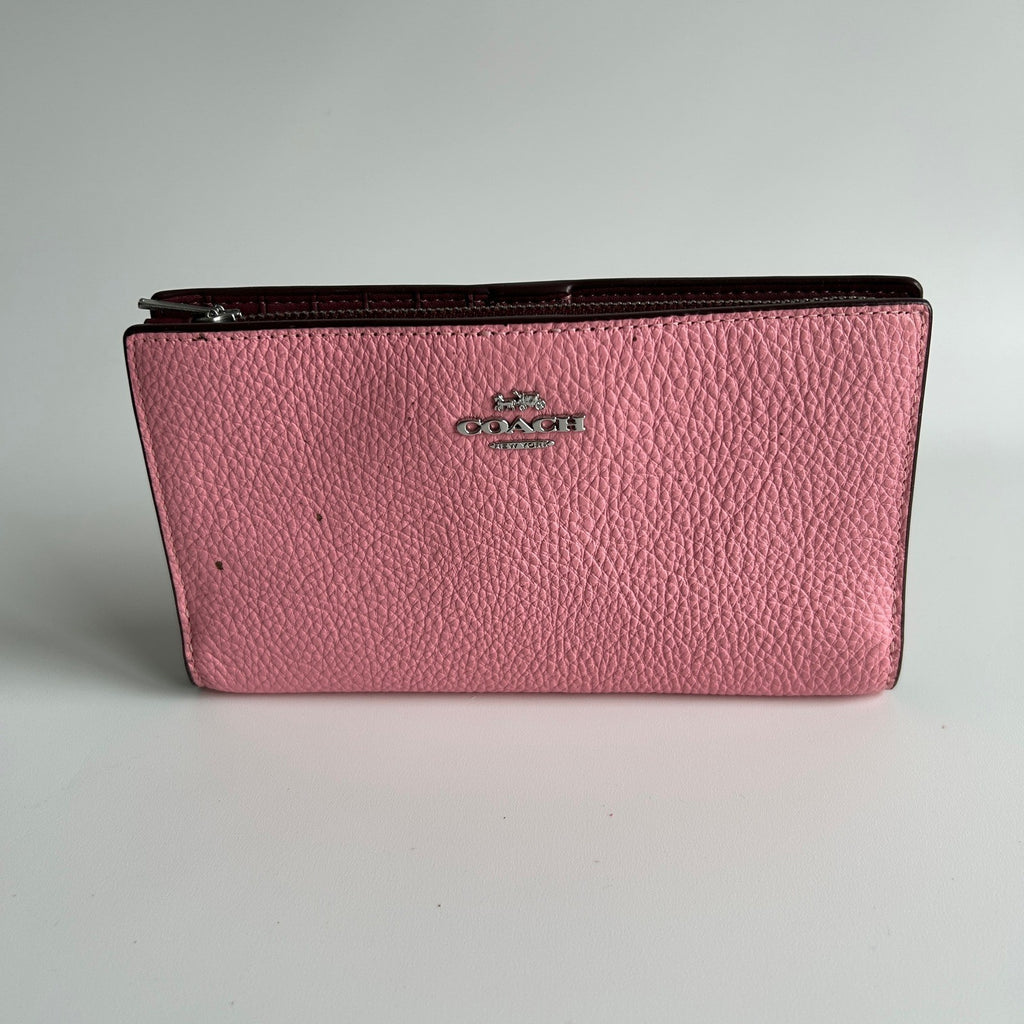 Coach Wyn Pink Pebbled Leather Soft Wallet Good0