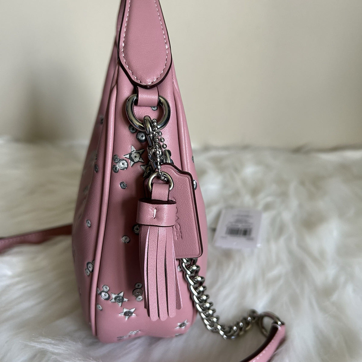 Coach Carmen Mini Crossbody Dusty Pink Leather Star Sequin Bag New4