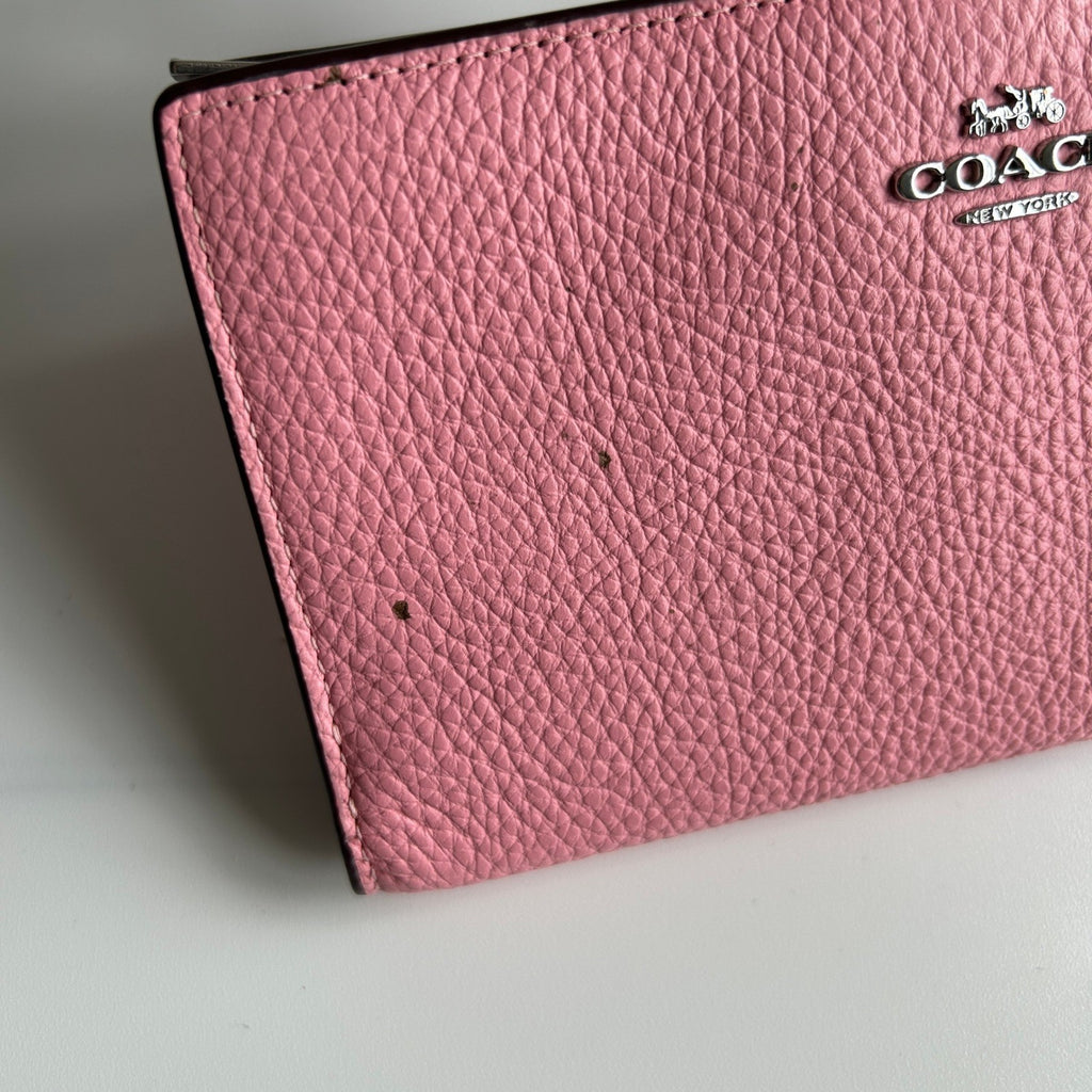 Coach Wyn Pink Pebbled Leather Soft Wallet Good4