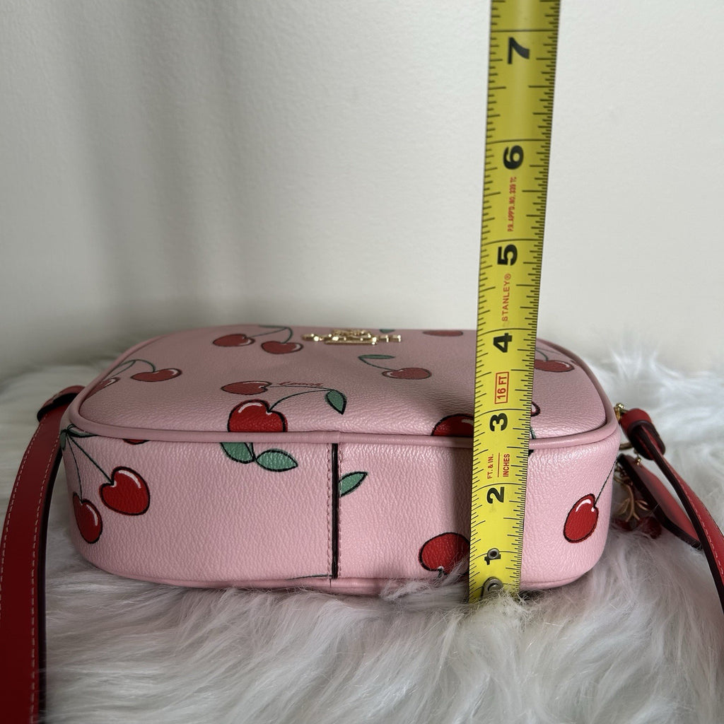 Coach Jamie Camera Bag Pink Cherry Print Pebbled Leather Crossbody Excellent5
