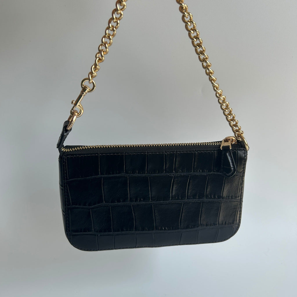 Coach Nolita 19 Black Croc Embossed Leather Wristlet Bag 63861