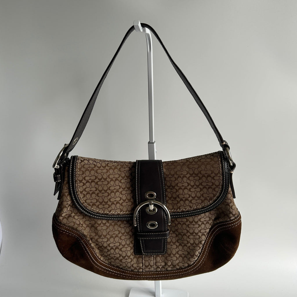 Coach Soho Signature Brown Canvas Leather Shoulder Bag F10926 Excellent0