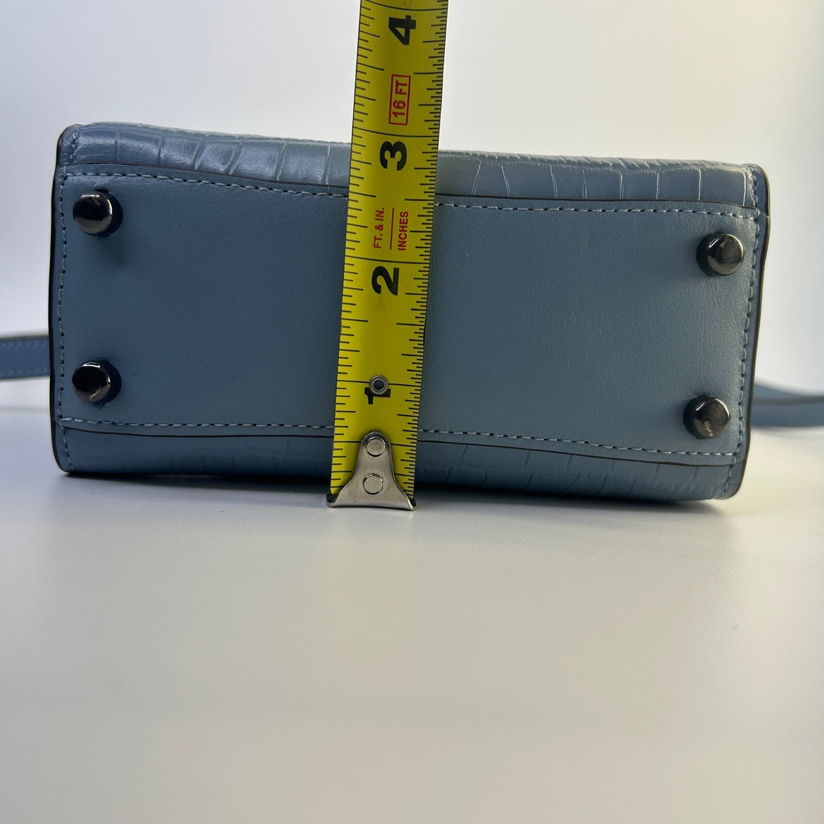 Coach Andrea Mini Carryall Blue Croc Embossed Leather Crossbody Bag Excellent6