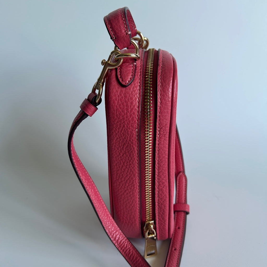 Coach Eva Watermelon Pink Pebbled Leather Crossbody Bag Excellent3