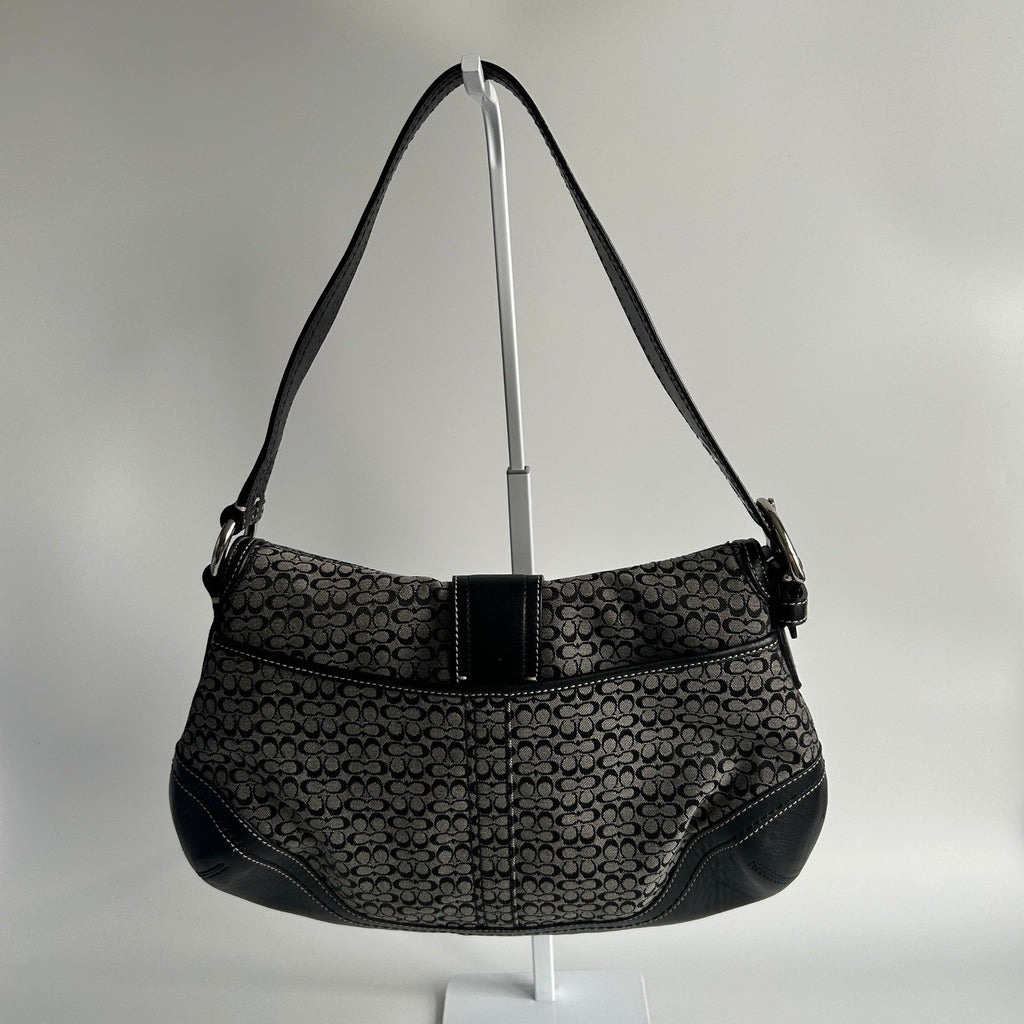 Coach Soho Signature Black Grey Canvas Leather Shoulder Bag F12309 Excellent1