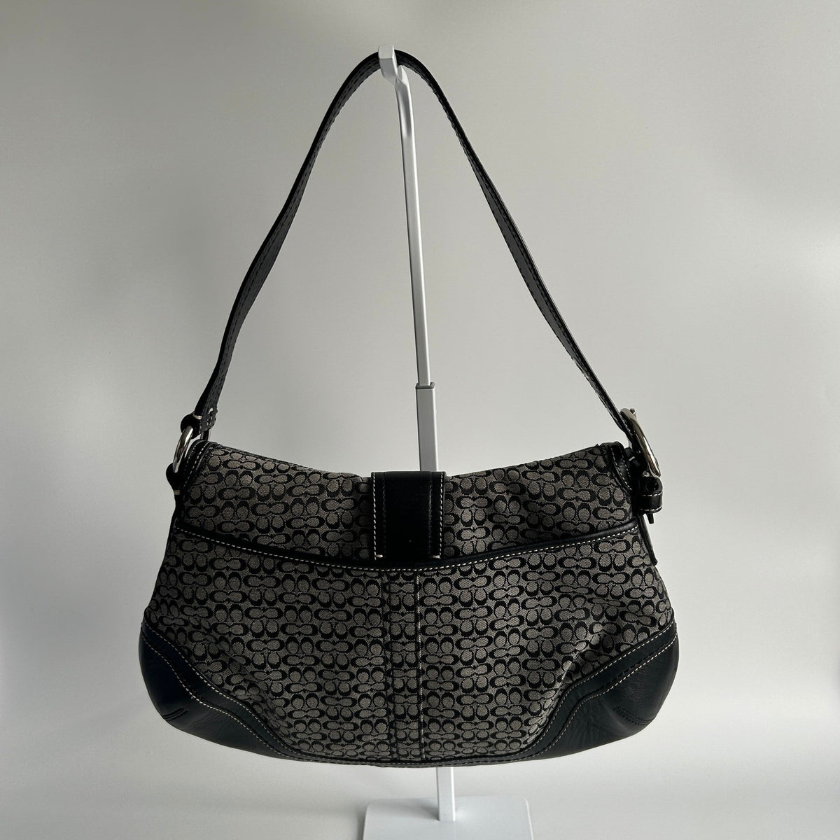 Coach Soho Signature Black Grey Canvas Leather Shoulder Bag F12309 Excellent1