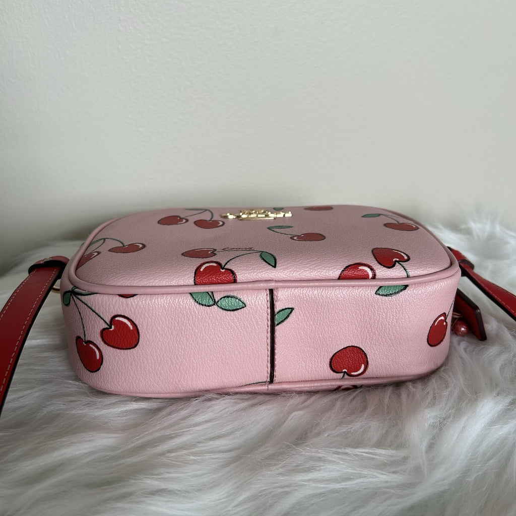 Coach Jamie Camera Bag Pink Cherry Print Pebbled Leather Crossbody Excellent3