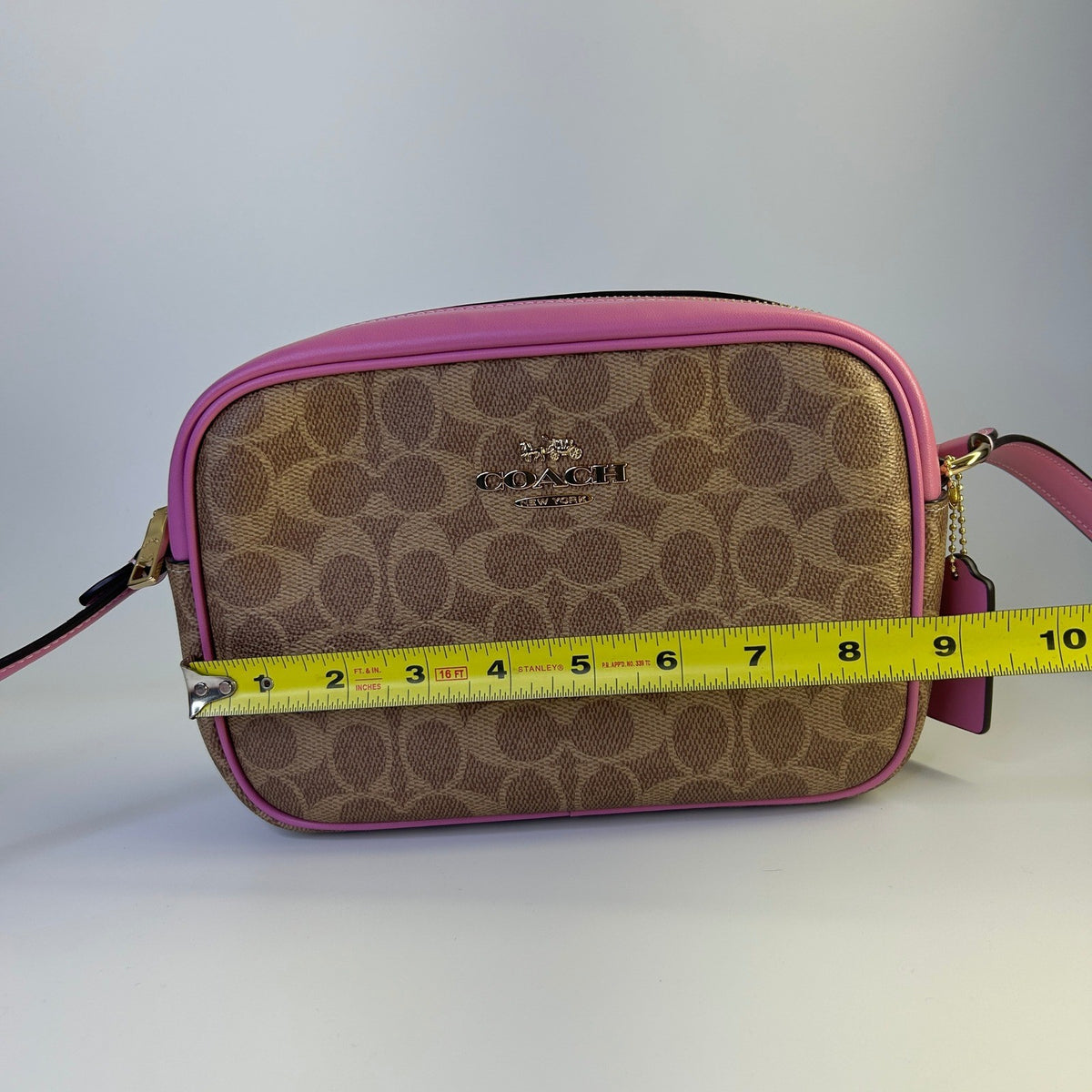 Coach Jamie Camera Bag Khaki Pink Signature Canvas Shoulder Bag Excellent4