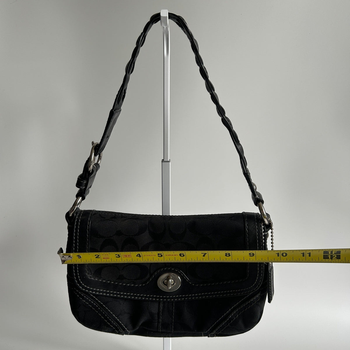 Coach Chelsea Black Signature Canvas Leather Shoulder Bag 11014 Good8