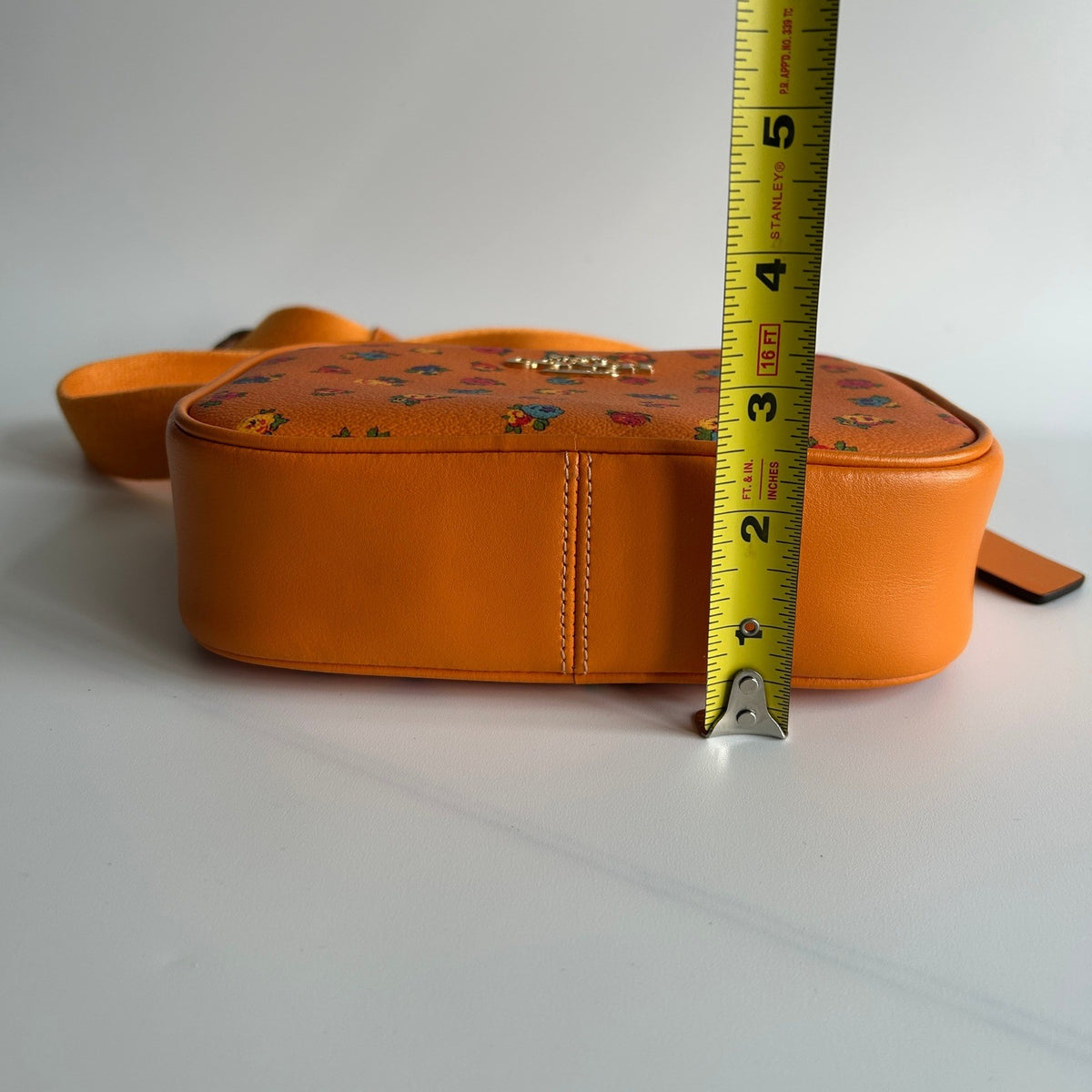 Coach Mini Jamie Camera Bag Orange Floral Pebbled Leather Crossbody Excellent5