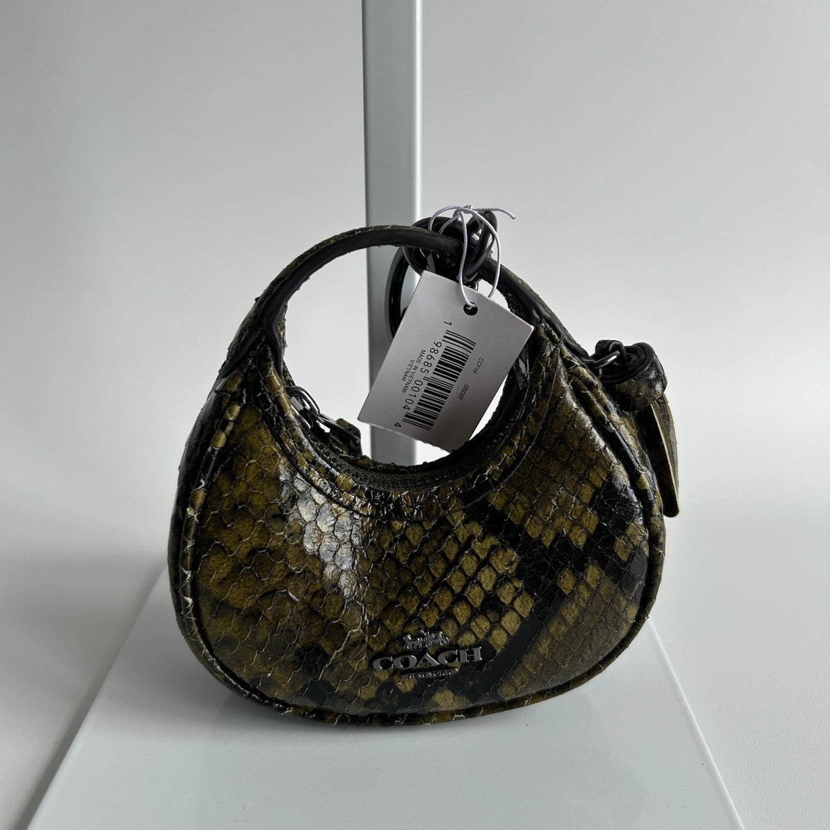 Coach Carmen Green Snake Print Embossed Leather Bag Charm NWT CCF180